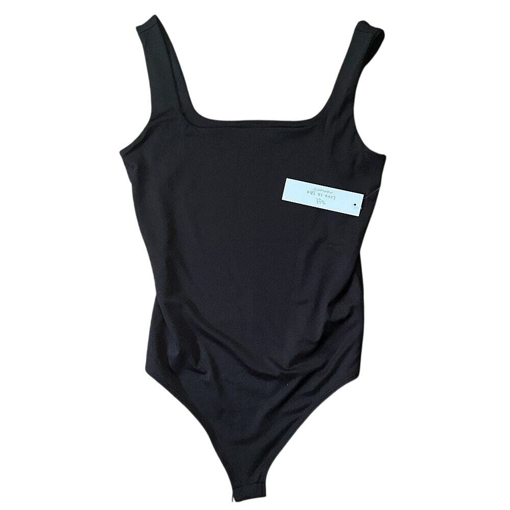 NWT Live in the Moment Square Neck Black Tank Bodysuit Large